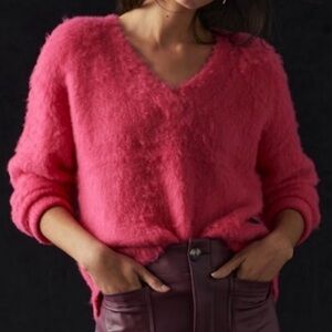 Maeve Anthropologie Pink Plush V Neck Long Sleeve Sweater Women’s Size Small
